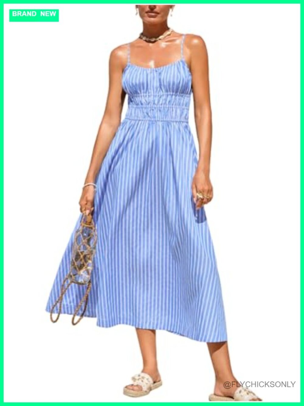 Womens Striped Maxi Dress Spaghetti Strap Empire Waist Sundress